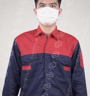 Alternative view of Đồng phục công nhân nhà máy vải Kaki màu xanh than phối đỏ [Mã DCN-01]