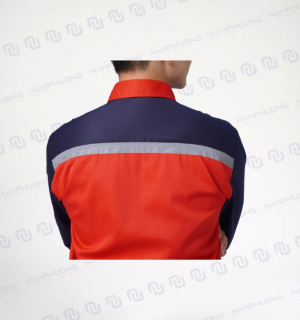 Alternative view of Đồng phục bảo hộ công nhân cơ khí vải Kaki Pangrim đỏ phối xanh navy - [DCK-03]