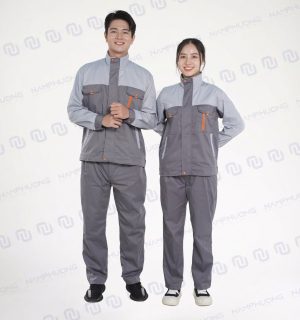 Quần áo bảo hộ dầu khí vải Kaki phối màu tương phản ghi sáng – ghi đậm [Mã DDK-04]