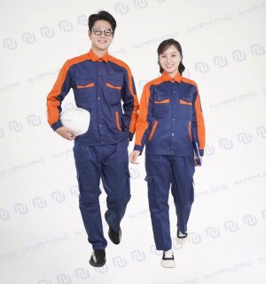 Đồng phục bảo hộ ngành dầu khí vải Kaki màu xanh tím than phối cam [Mã DDK-02]