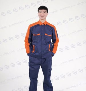 Đồng phục bảo hộ công nhân cơ khí vải Kaki cao cấp phối xanh navy-cam [Mã DCK-01]