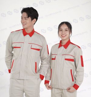 Alternative view of Đồng phục bảo hộ kỹ sư vải Kaki Pangrim phối màu be đỏ [Mã DKS-07]