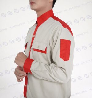 Alternative view of Đồng phục bảo hộ ngành dầu khí vải Kaki phối màu kem – đỏ dáng suông [Mã DDK-05]