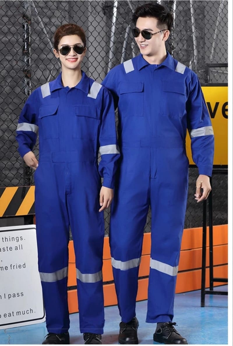 Đồng phục công nhân dầu khí xanh dương, liền thân, phản quang an toàn