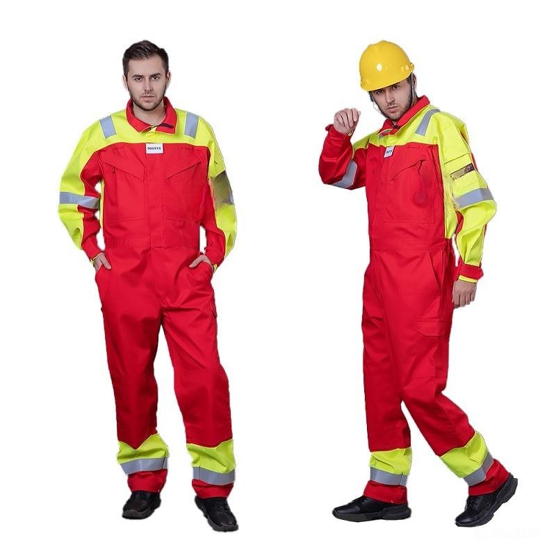 Đồng phục dầu khí đỏ vàng nổi bật, phản quang an toàn