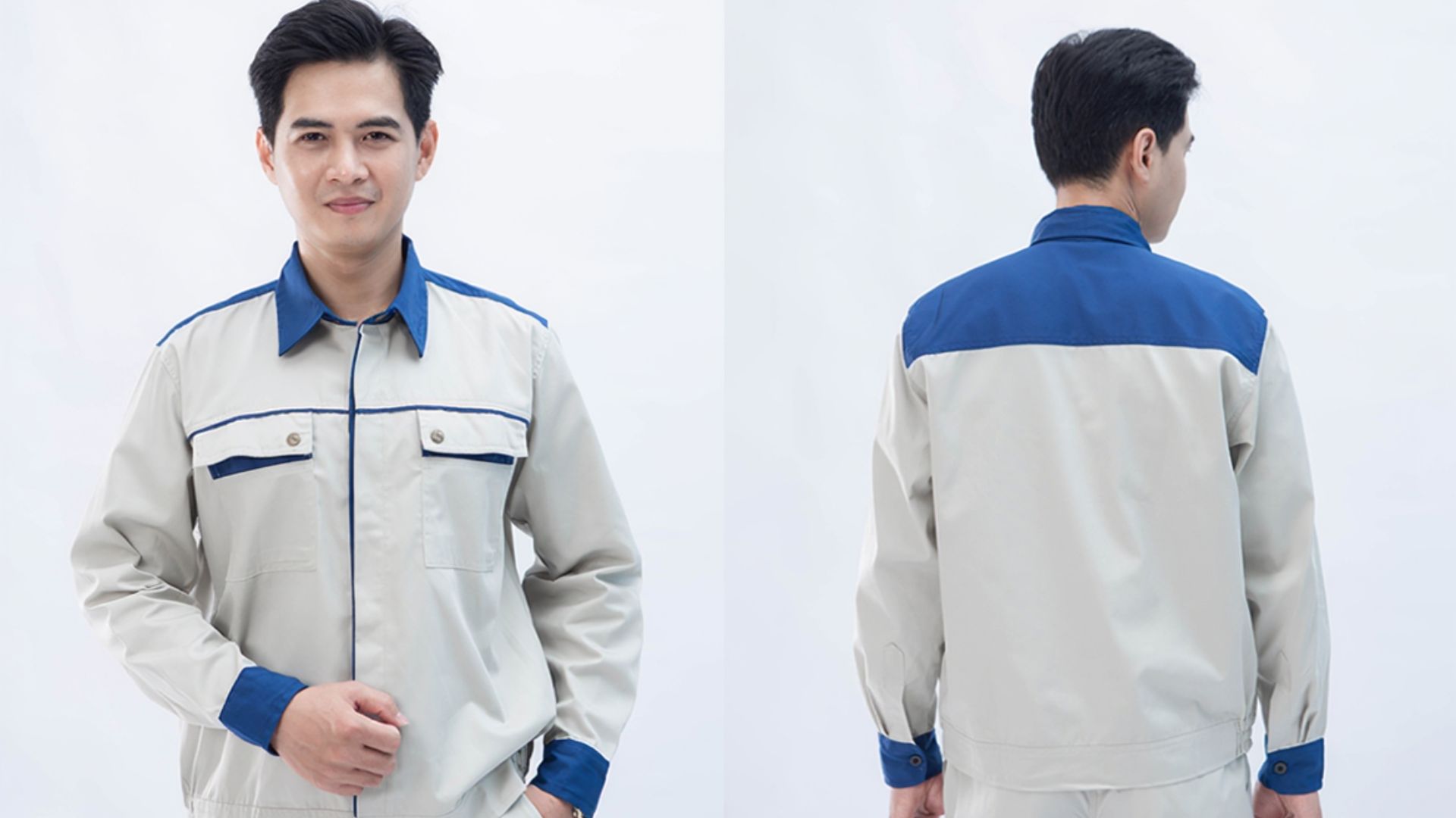 Áo sơ mi kỹ sư công trình trắng phối xanh