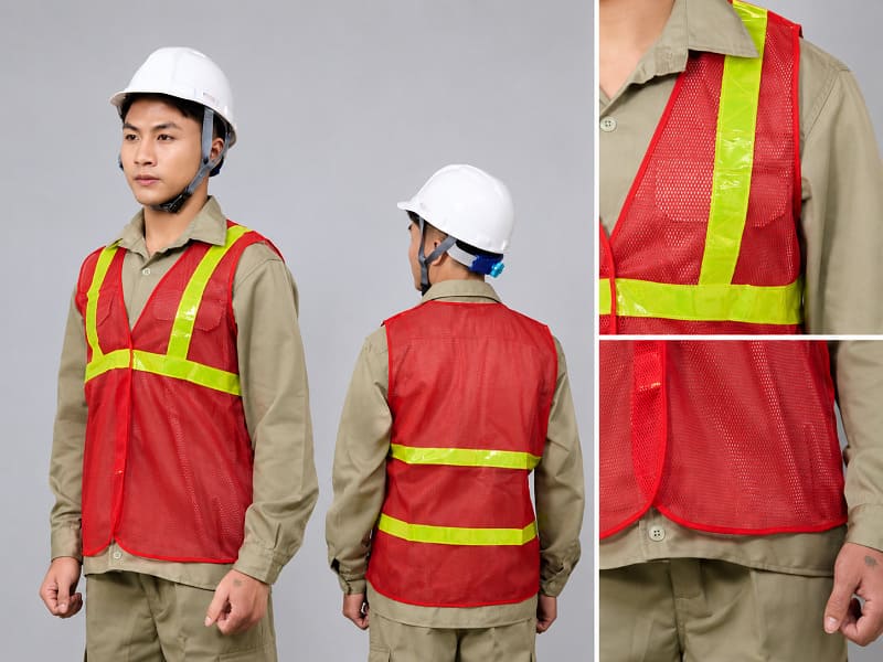 Mẫu áo gile đỏ phản quang thoáng khí, tăng an toàn lao động