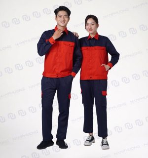 Đồng phục bảo hộ dầu khí DDK-07 phối màu đỏ - xanh than bền đẹp