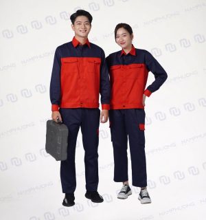 Đồng phục bảo hộ nhà máy DNM-07 phối đỏ nổi bật màu xanh navy