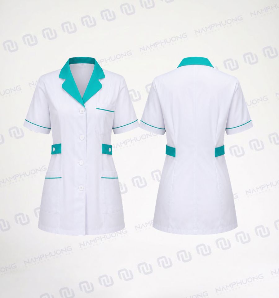 Chi tiết viền xanh phối ở tay áo, túi ngực và túi hông tạo điểm nhấn nổi bật