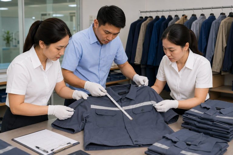Kiểm tra kỹ đường may, kích thước và độ bền giúp bảo đảm chất lượng áo