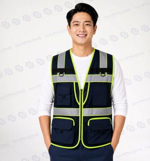 Áo phản quang APQ-06 được thiết kế với hệ thống túi tiện dụng