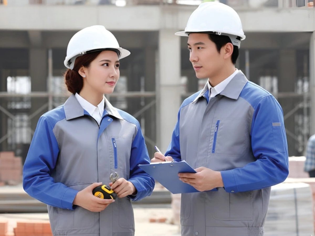 Phối màu áo khoác kỹ sư đồng bộ với nhận diện thương hiệu doanh nghiệp