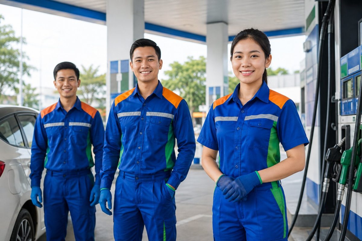Đồng phục trạm xăng cần hạn chế tích điện, thoáng và dễ nhận diện để tăng an toàn