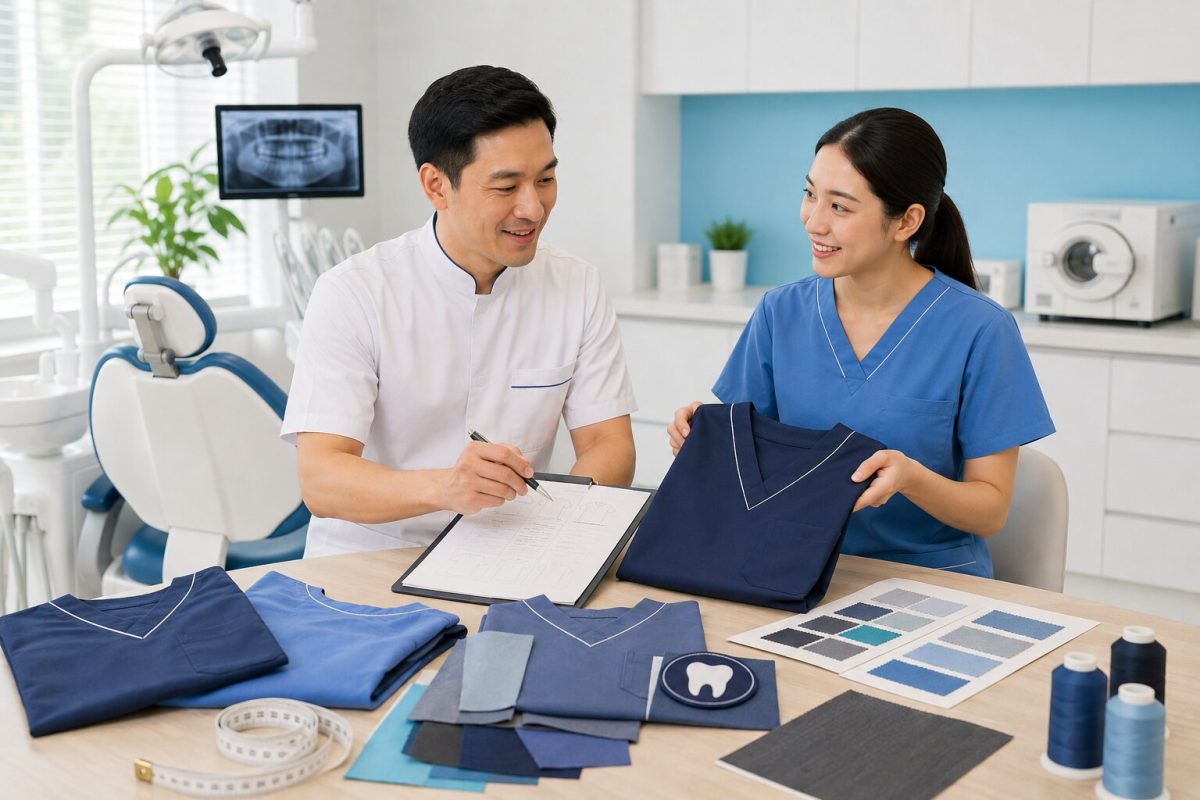 Ba kiểu áo blouse nha khoa gồm scrubs cổ V, blouse cổ vest và blouse cổ tàu cách tân 