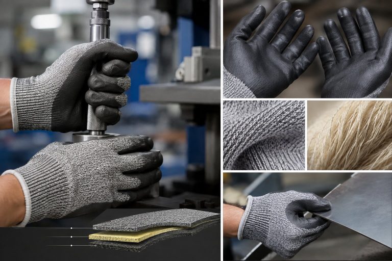 Sợi HPPE, Kevlar cùng lớp phủ PU hoặc Nitrile giúp găng chống cắt bền, bám chắc