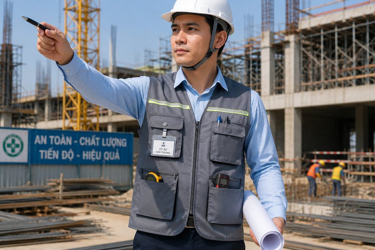 Áo ghi lê kỹ sư 4 túi giúp kỹ sư công trình thao tác gọn gàng và dễ mang dụng cụ