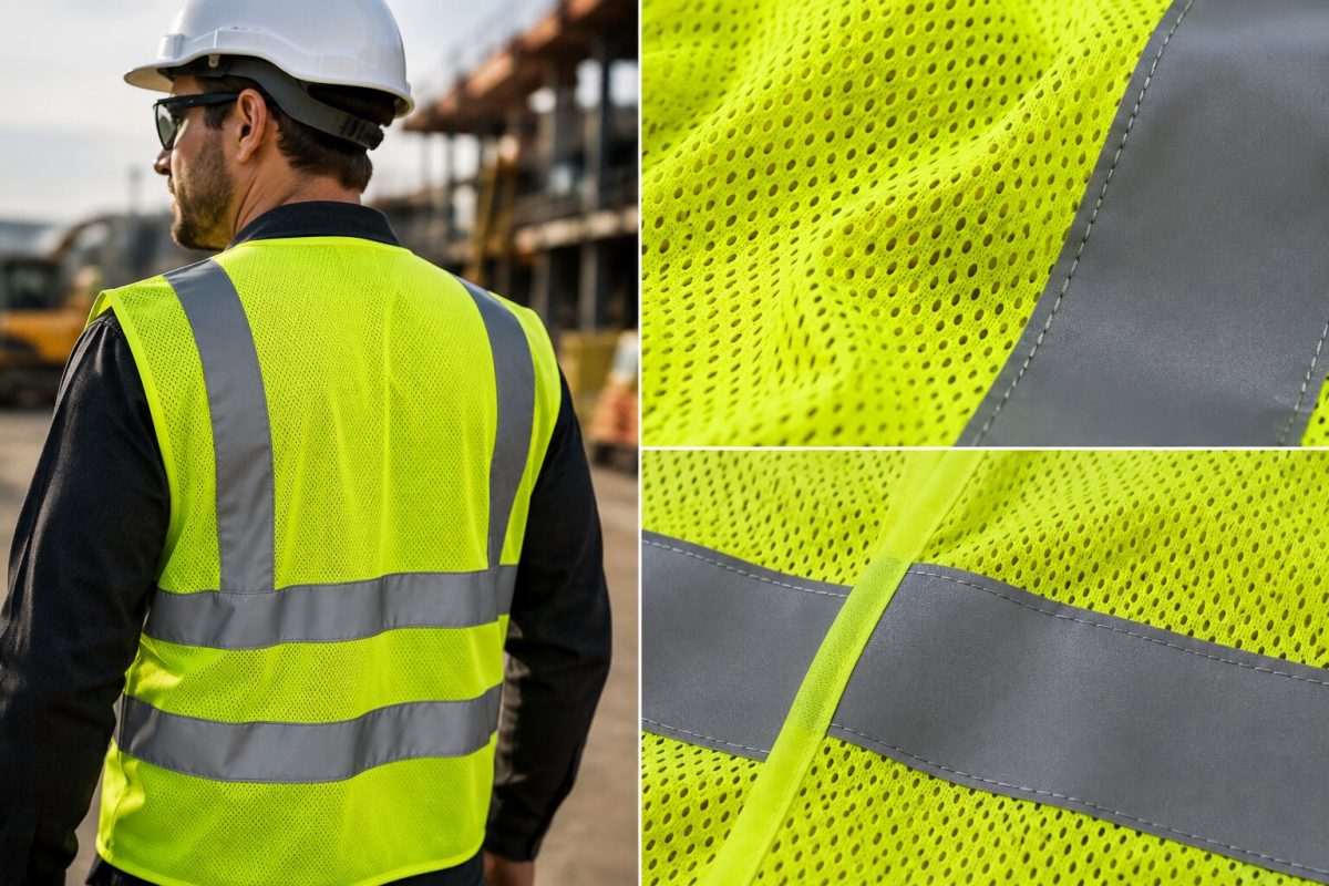 Sợi lưới polyester và dải phản quang giúp áo thoáng, bền và dễ nhận diện 