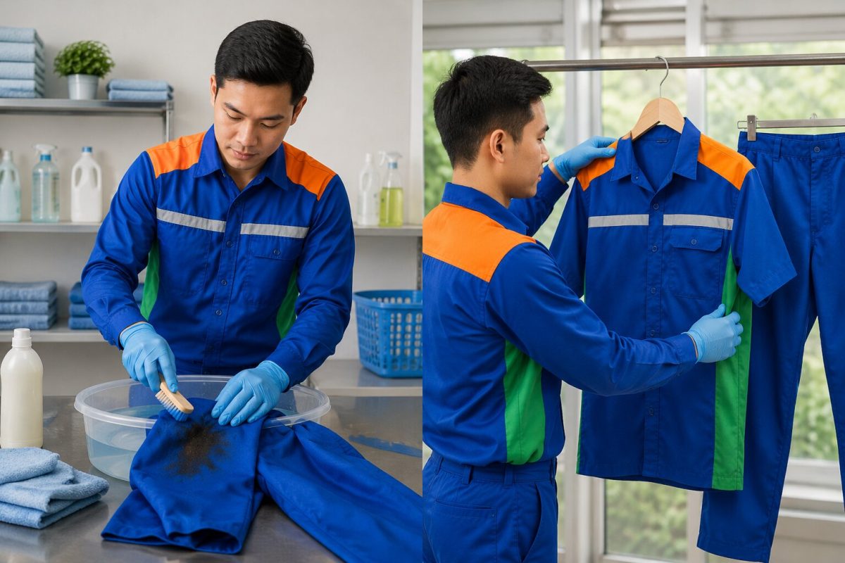Giặt đúng cách giúp loại bỏ dầu mỡ, hạn chế mùi xăng và bảo vệ độ bền đồng phục