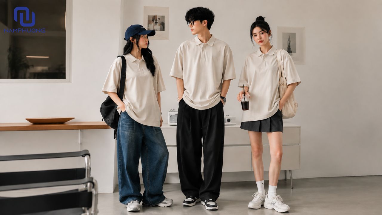 Áo polo thiết kế cổ bẻ gọn gàng kết hợp phần khuy được giấu bên trong mang đến nét hiện đại