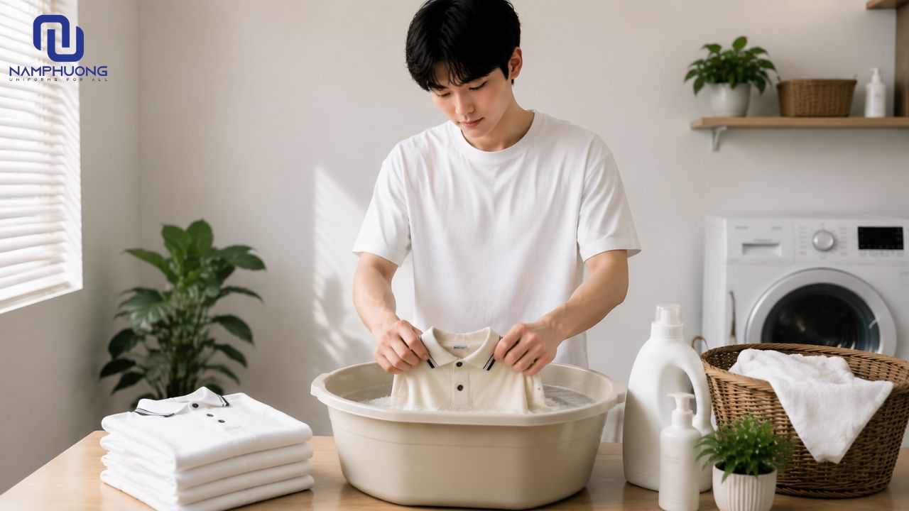 Để áo polo đồng phục oversize giữ được form cần chú ý khi giặt