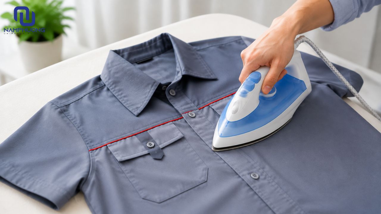 Nên ủi trang phục vải Kaki 65/35 ở nhiệt độ trung bình để duy trì màu sắc