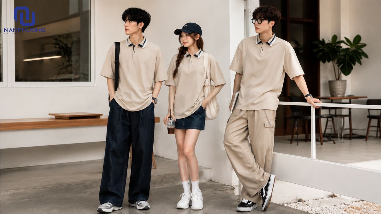 Polo oversize phối viền bo cổ dệt Jacquard tạo điểm nhấn cho người mặc