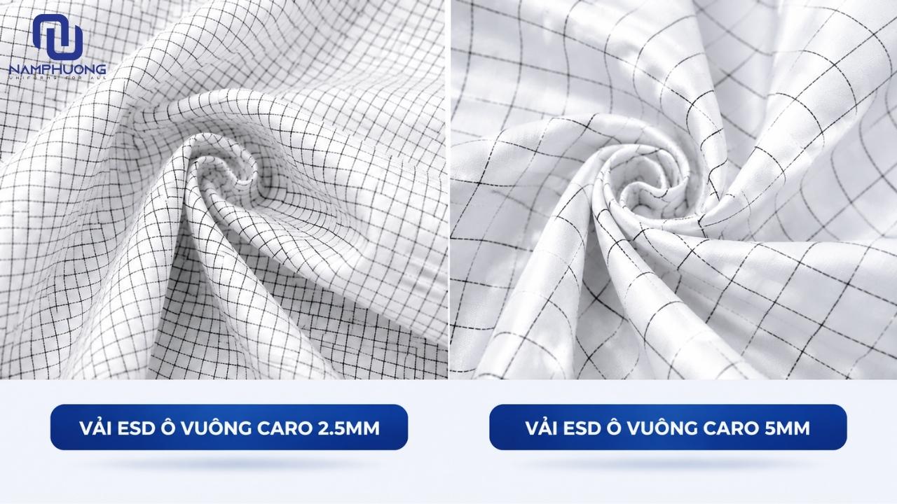 Vải ESD ô vuông caro 2.5mm và 5mm kiểm soát tĩnh điện hiệu quả