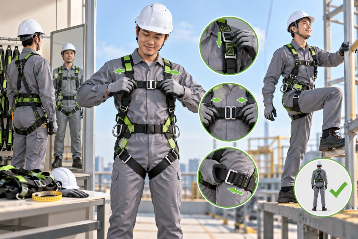 Chọn đúng size và điều chỉnh đai vừa vặn giúp dây an toàn toàn thân ôm chắc