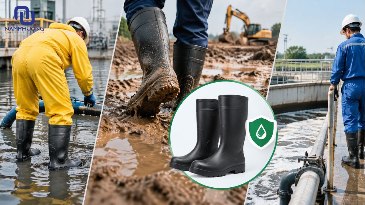 Các môi trường thường xuyên tiếp xúc với nước, bùn, nước thải cần sử dụng ủng bảo hộ cao cổ