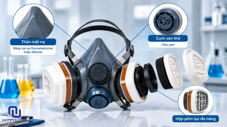 Trong các môi trường có nguy cơ phát sinh khí axit cần sử dụng mặt nạ kết hợp phin lọc chuyên dụng 