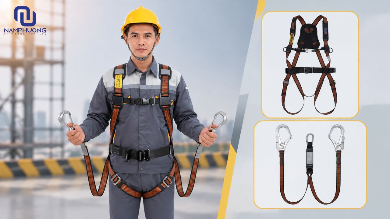 Dây an toàn 2 móc nhôm giúp giảm tải cho người lao động khi phải di chuyển