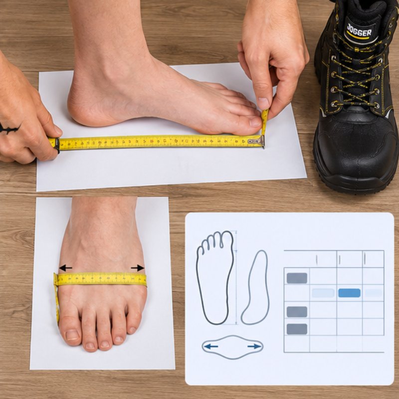 Đo chiều dài và chiều rộng bàn chân để lựa chọn size ủng Jogger phù hợp với chân bè
