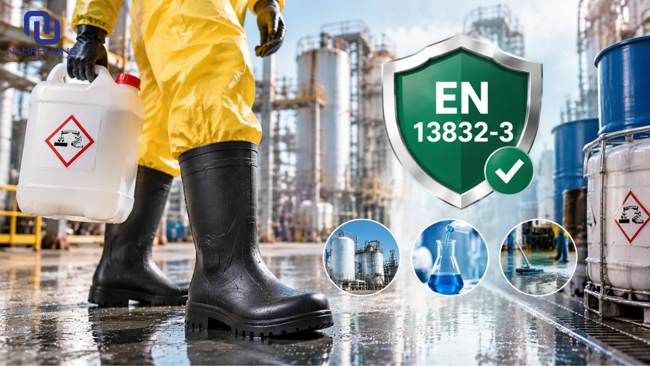 Khi lựa chọn ủng chống hóa chất, doanh nghiệp nên ưu tiên các sản phẩm có tiêu chuẩn EN 13832-3