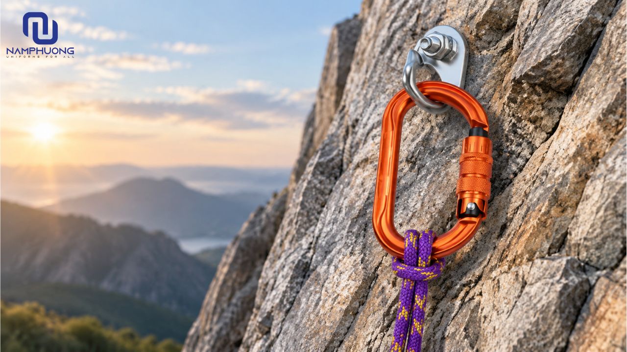 Móc carabiner dạng chữ D thiết kế nhỏ gọn, chắc chắn