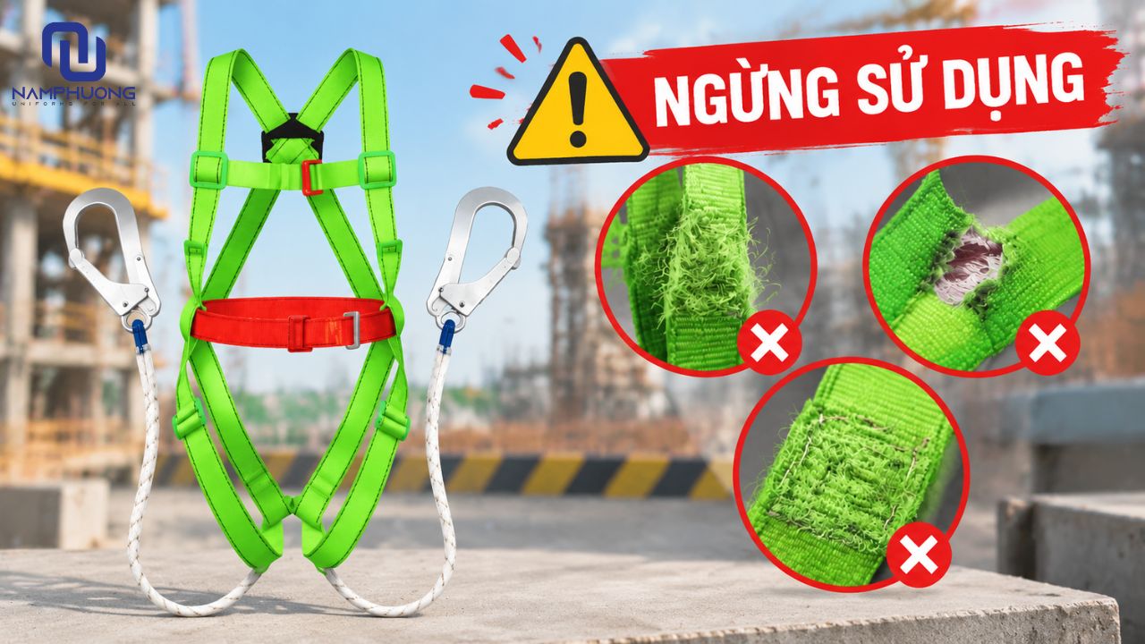 Ngừng sử dụng khi dây bị sờn rách, biến dạng hoặc hỏng móc khóa