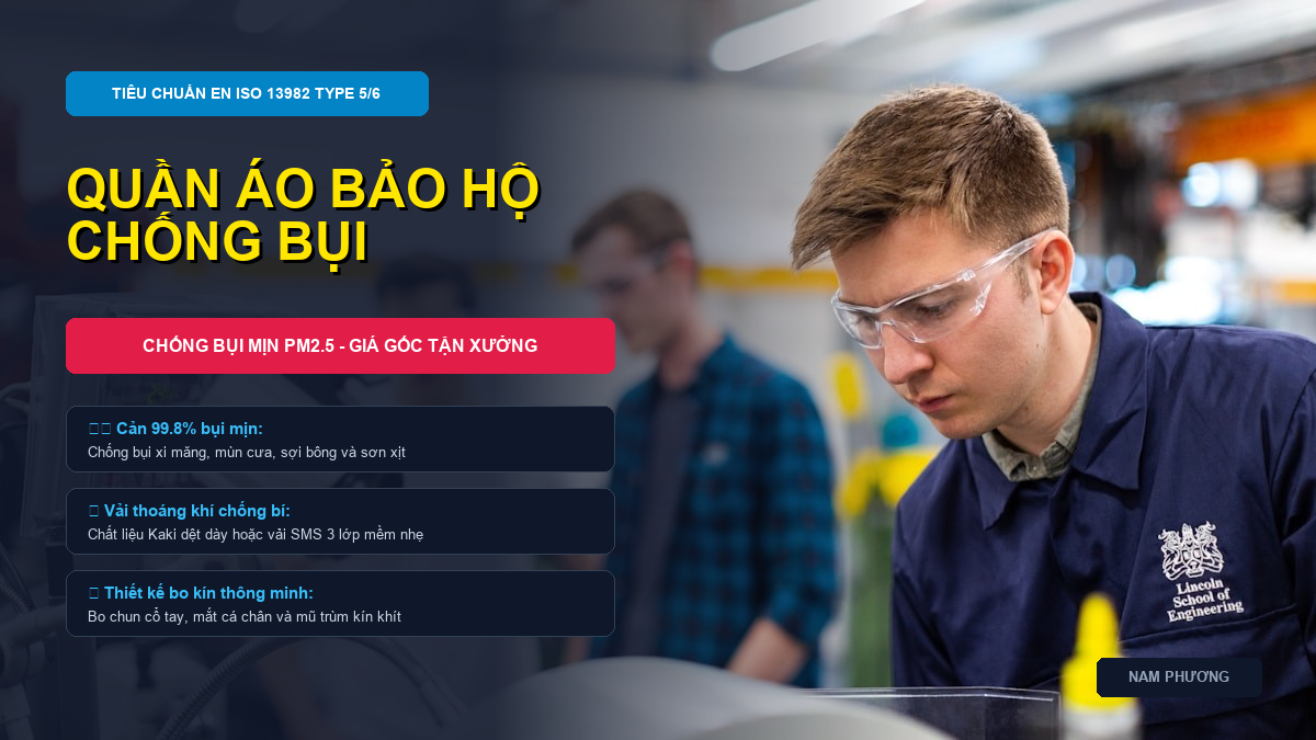Ảnh đại diện quần áo bảo hộ chống bụi mịn PM2.5 tiêu chuẩn EN ISO 13982 Type 5 và Type 6