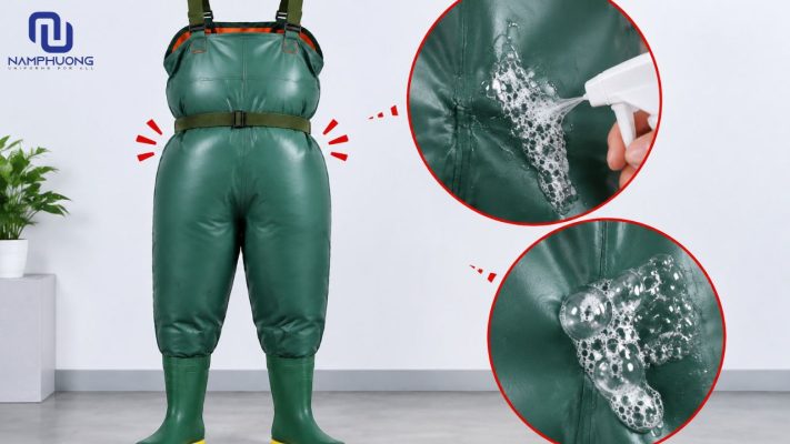 Thực hiện bơm phồng khí để phát hiện lỗ kim trên bề mặt PVC
