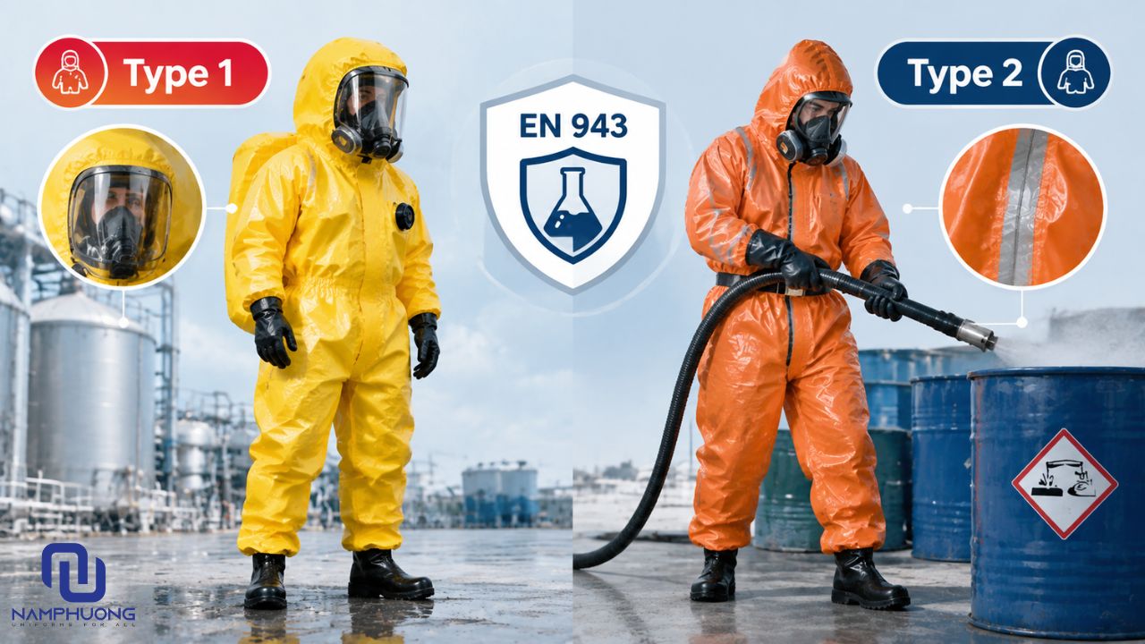 Type 1 kín khí cao hơn, Type 2 bảo vệ khí hơi nhưng không kín khí