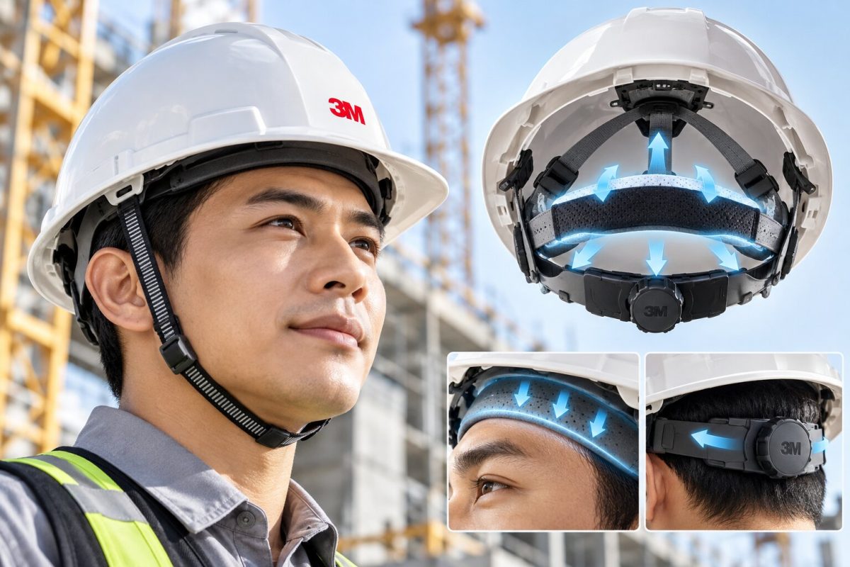 Công nghệ Pressure Diffusion giúp mũ bảo hộ 3M ôm chắc, giảm áp lực và tăng thoải mái