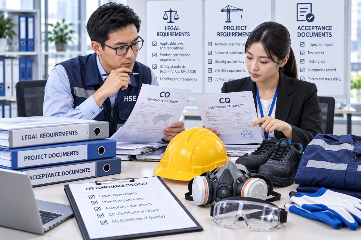 CO và CQ cho đồ bảo hộ cần được kiểm tra theo yêu cầu pháp lý, dự án và hồ sơ nghiệm thu