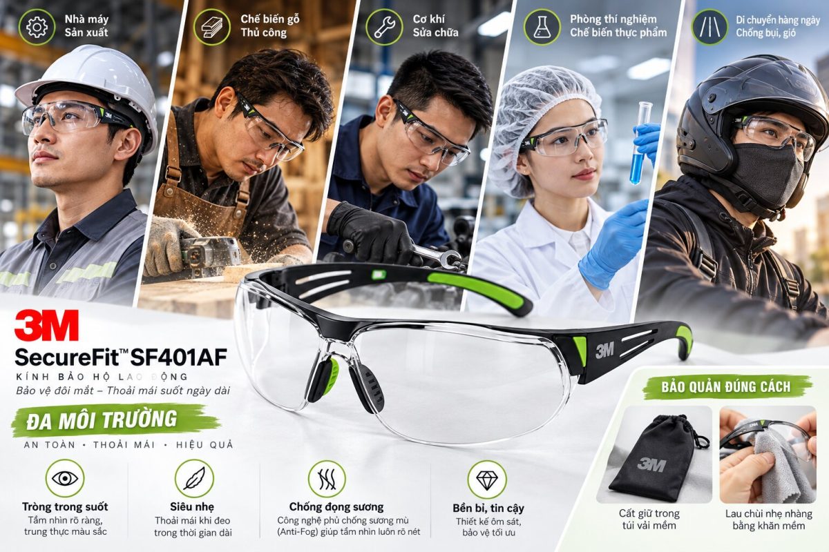Kính 3M SF401AF phù hợp nhiều môi trường và cần bảo quản đúng cách để duy trì độ bền