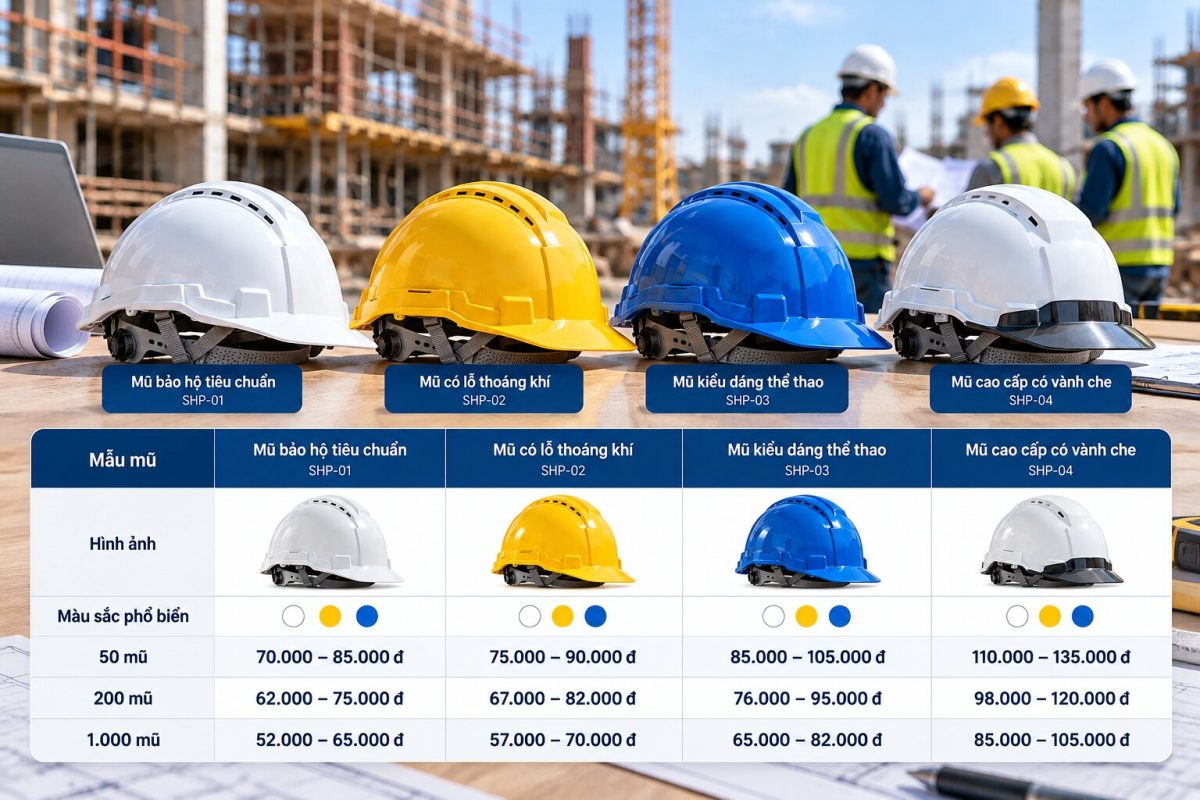 Bảng giá mũ bảo hộ công trường giúp nhà thầu dễ so sánh và dự trù ngân sách