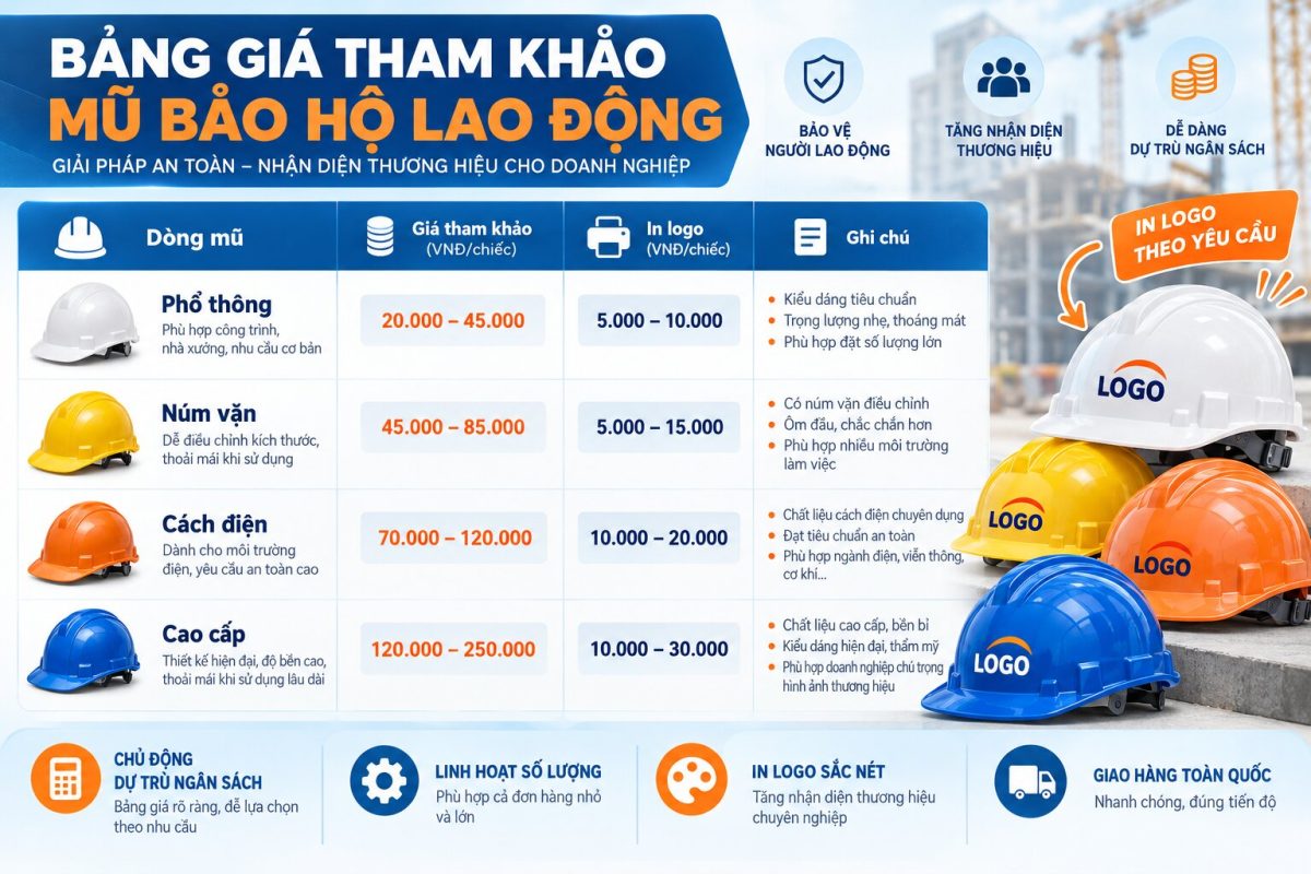 Bảng giá mũ bảo hộ giúp doanh nghiệp dễ dự trù ngân sách và chi phí in logo