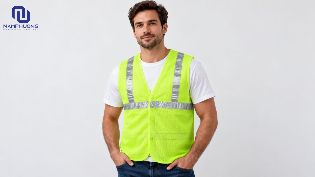 Áo lưới phản quang cổ V dán nhám thuận tiện khi mặc