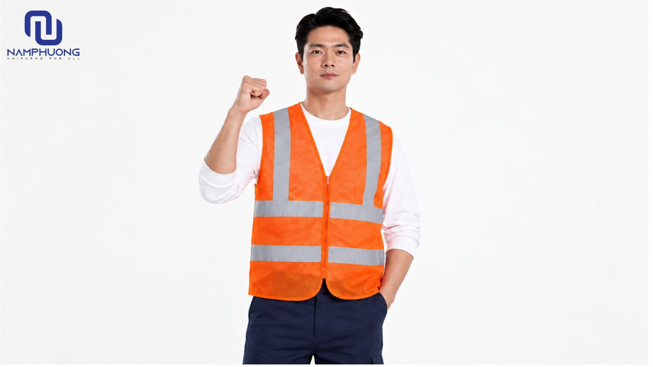 Áo lưới phản quang màu cam giúp thoáng khí và hạn chế bí nóng khi làm việc ngoài trời