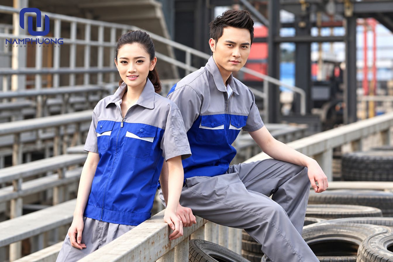 Áo sơ mi công nhân ngắn tay thoáng mát và dễ vận động