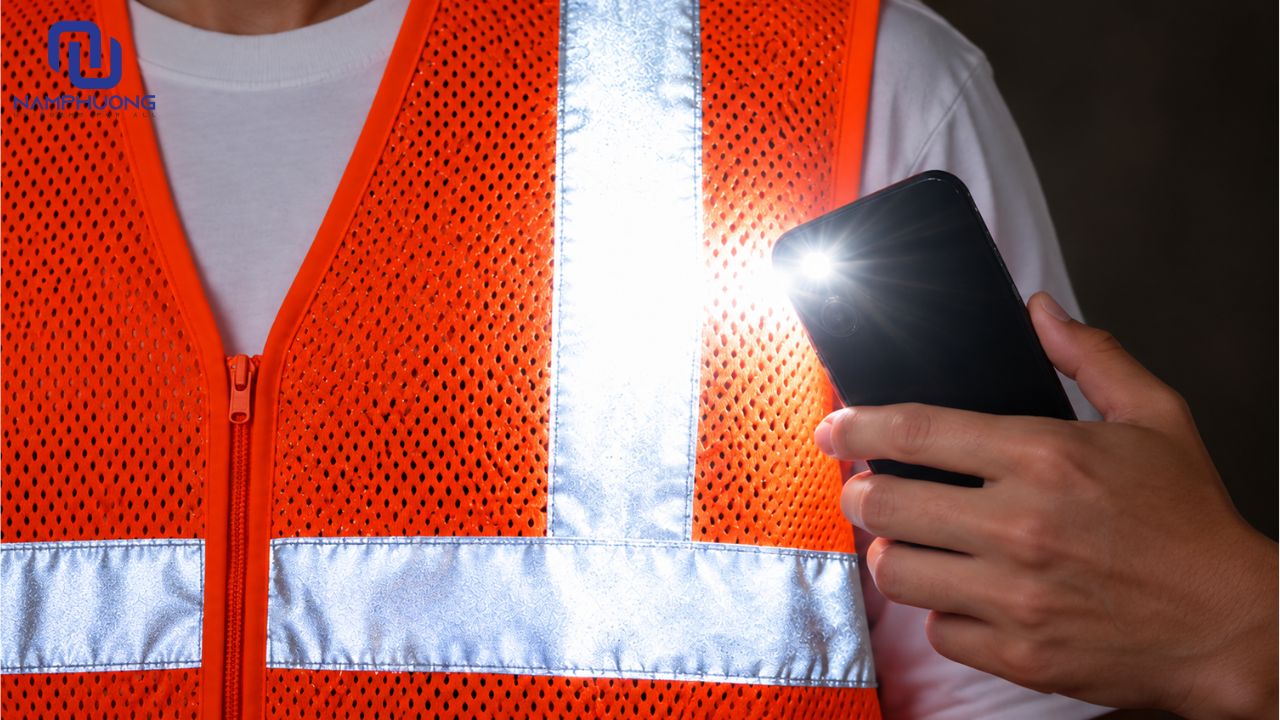 Có thể sử dụng đèn flash điện thoại để kiểm tra chất lượng áo phản quang màu cam