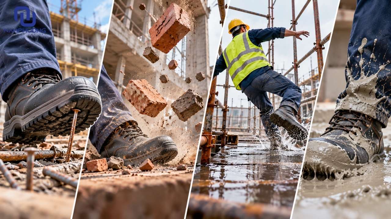 Công trường xây dựng tiềm ẩn nguy cơ đinh nhọn, vật rơi và trượt ngã 