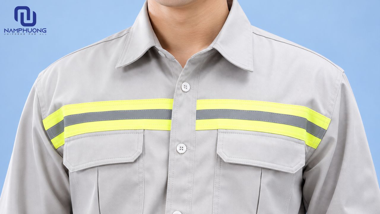 Dây phản quang máy trực tiếp lên quần áo thường được sử dụng trên đồng phục công nhân, kỹ sư